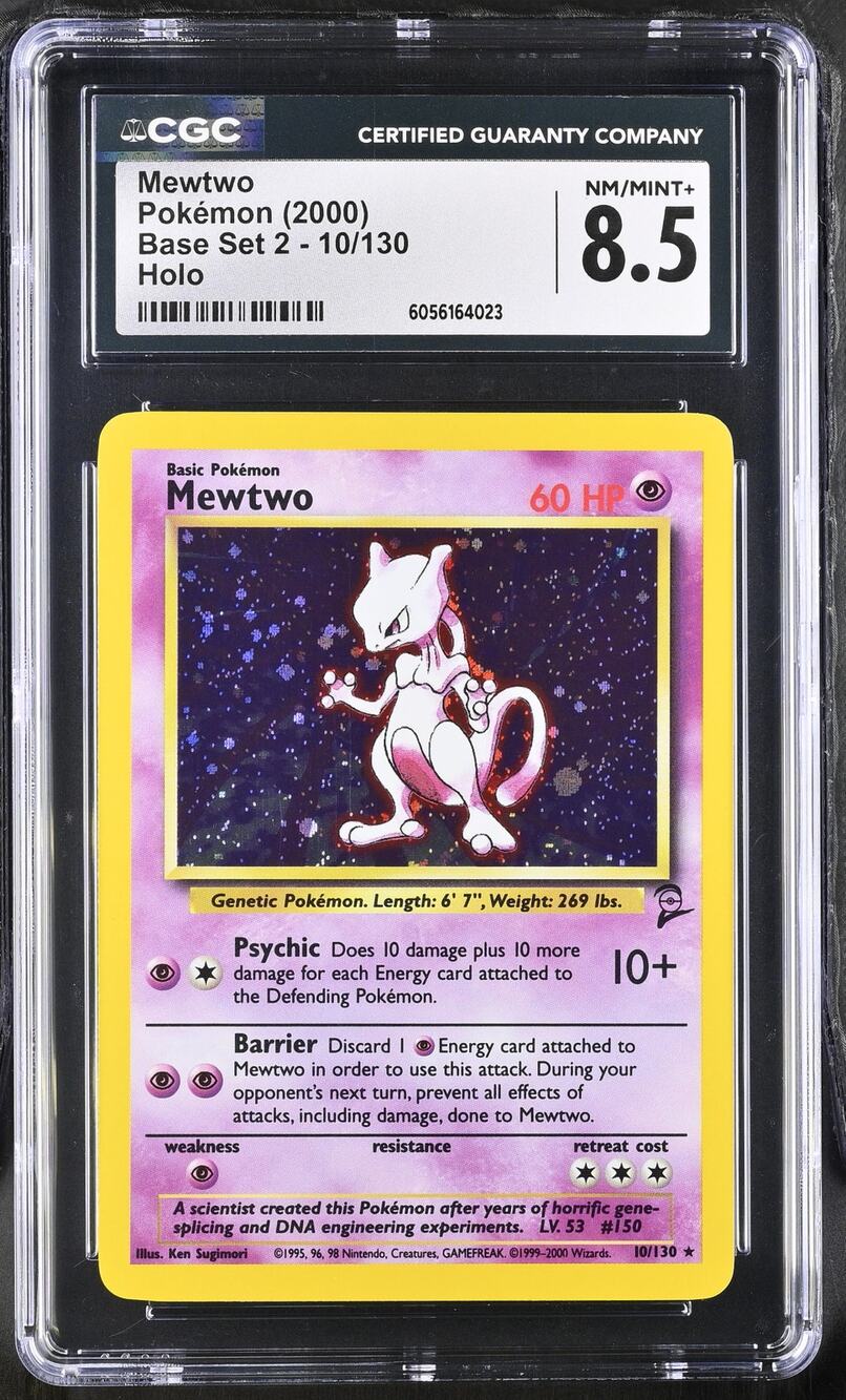 CGC 8.5 NM/MINT+ Mewtwo 10/130 Pokémon 2000 Base Set 2 Holo Foil Rare Graded
